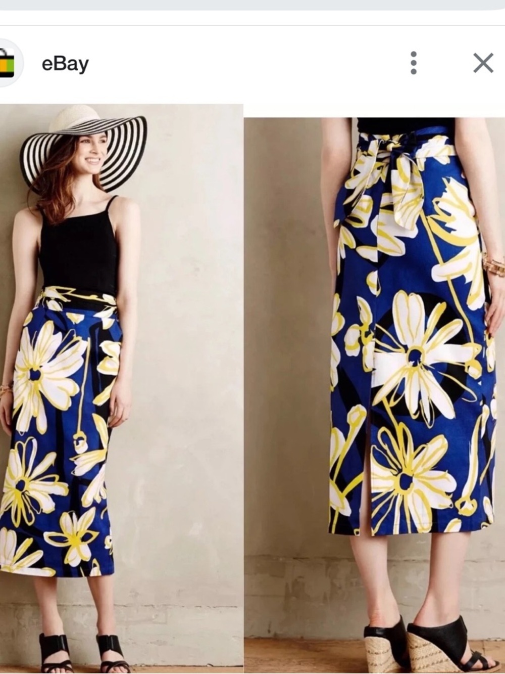 WHIT Two Blue Floral Midi Skirt with Yellow & White Daisies Women’s 6